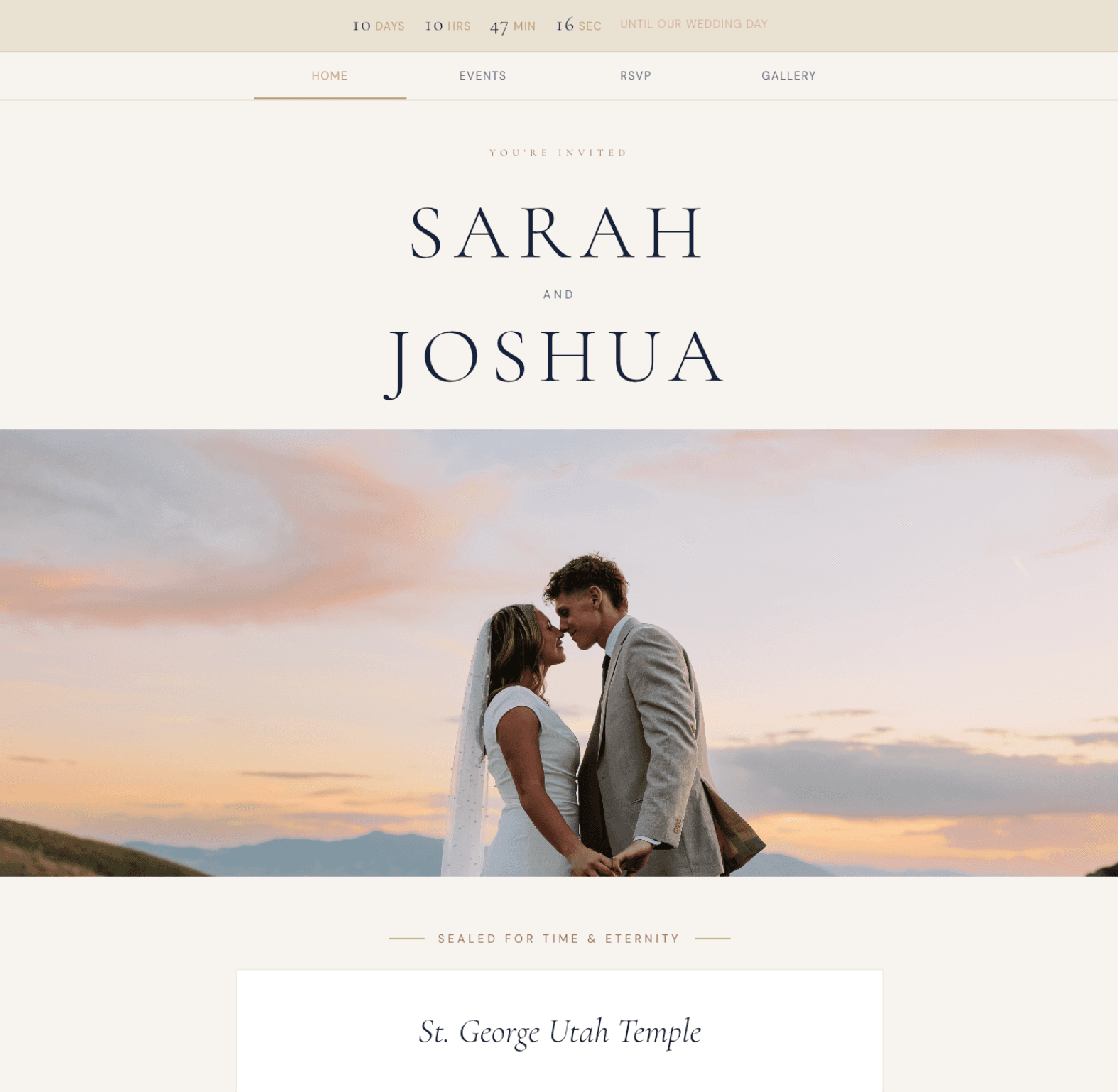 An LDS wedding website on desktop
