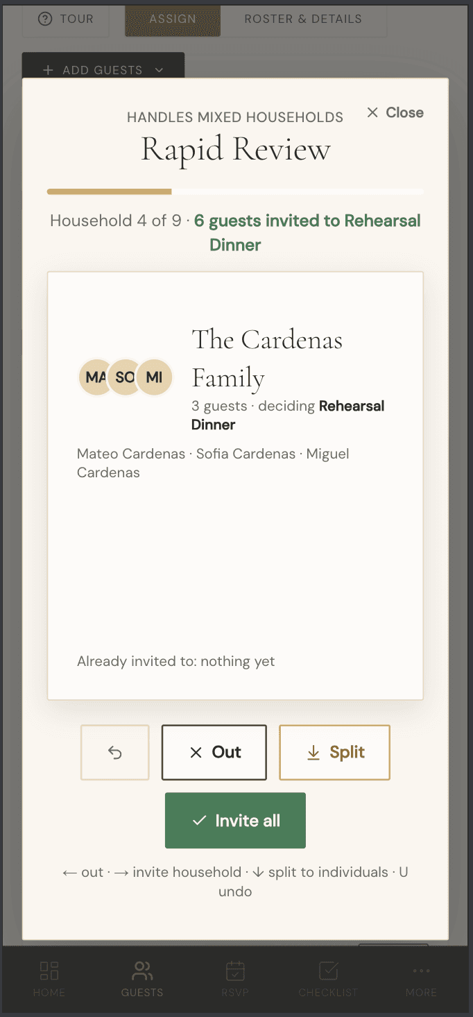 Assigning guests to events on mobile