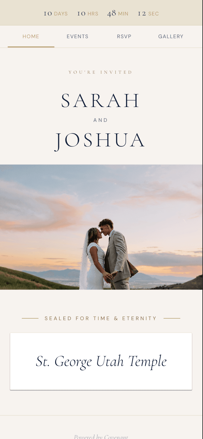An LDS wedding website on mobile